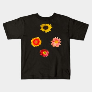 Set of four flowers close up - summertime  sunflower and daisies Kids T-Shirt